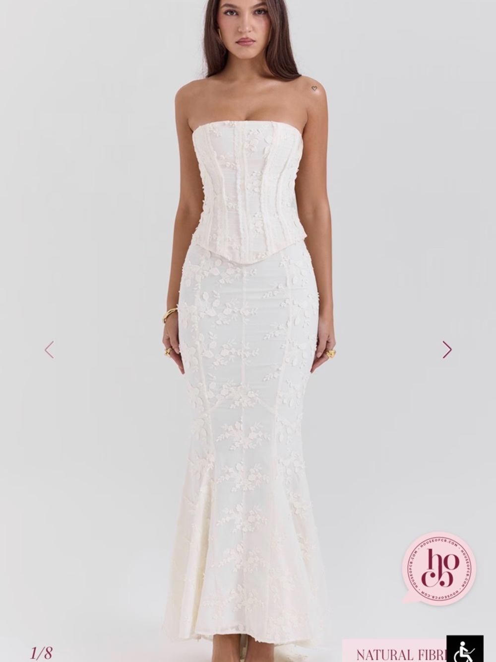House of CB Veronica Vintage Ivory Embroidered Godet Maxi Skirt